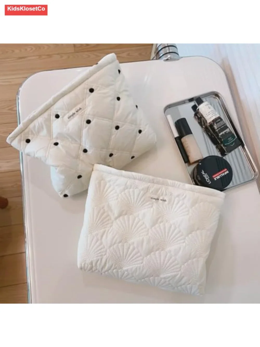 Quilted Cotton Cosmetic Bag Portable Travel Makeup Organizer Pouch